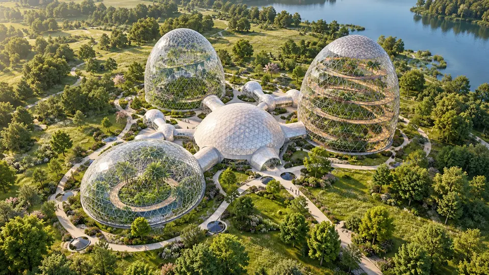 Interprétation IA actuelle du concept historique de jardin botanique GEODOMAS